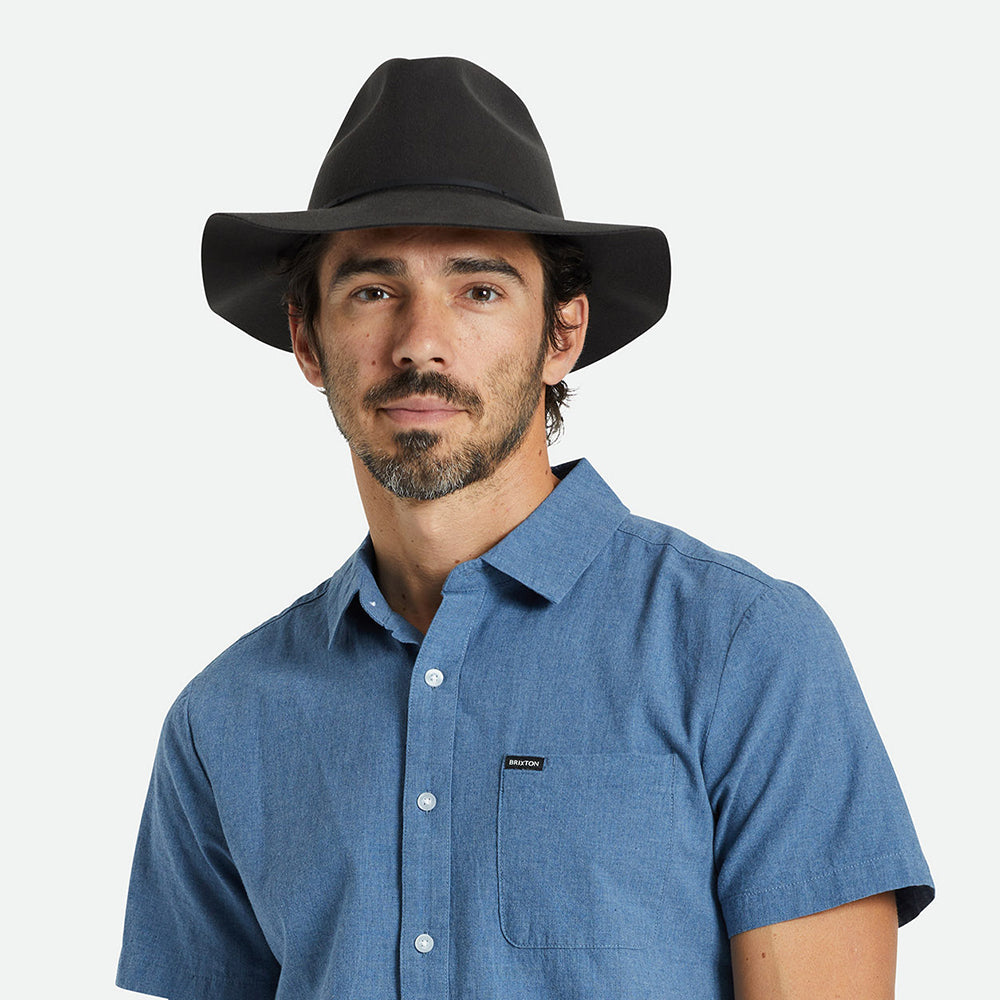 Chapeau Fedora en Laine Feutrée Pliable Wesley noir délavé BRIXTON