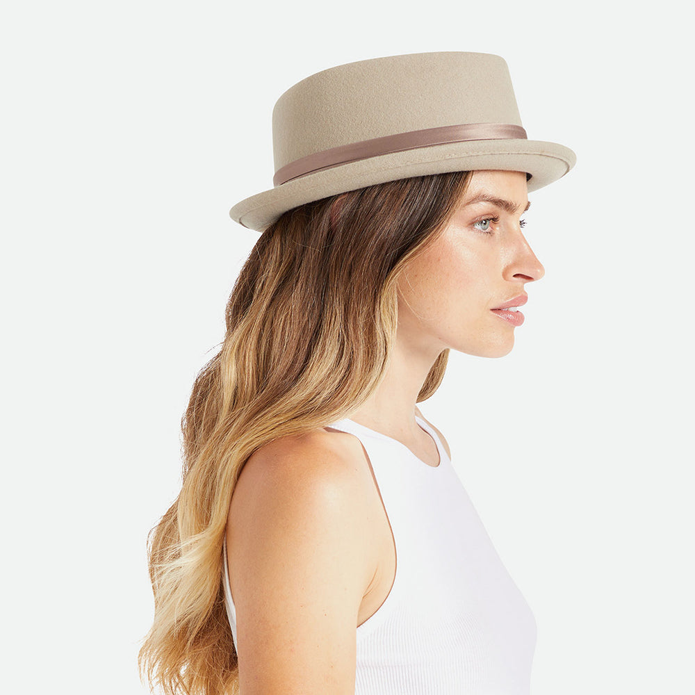 Chapeau Pork Pie en Laine Feutrée Stout beige BRIXTON