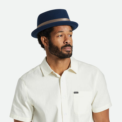 Chapeau Pork Pie en Laine Feutrée Stout bleu marine délavé BRIXTON