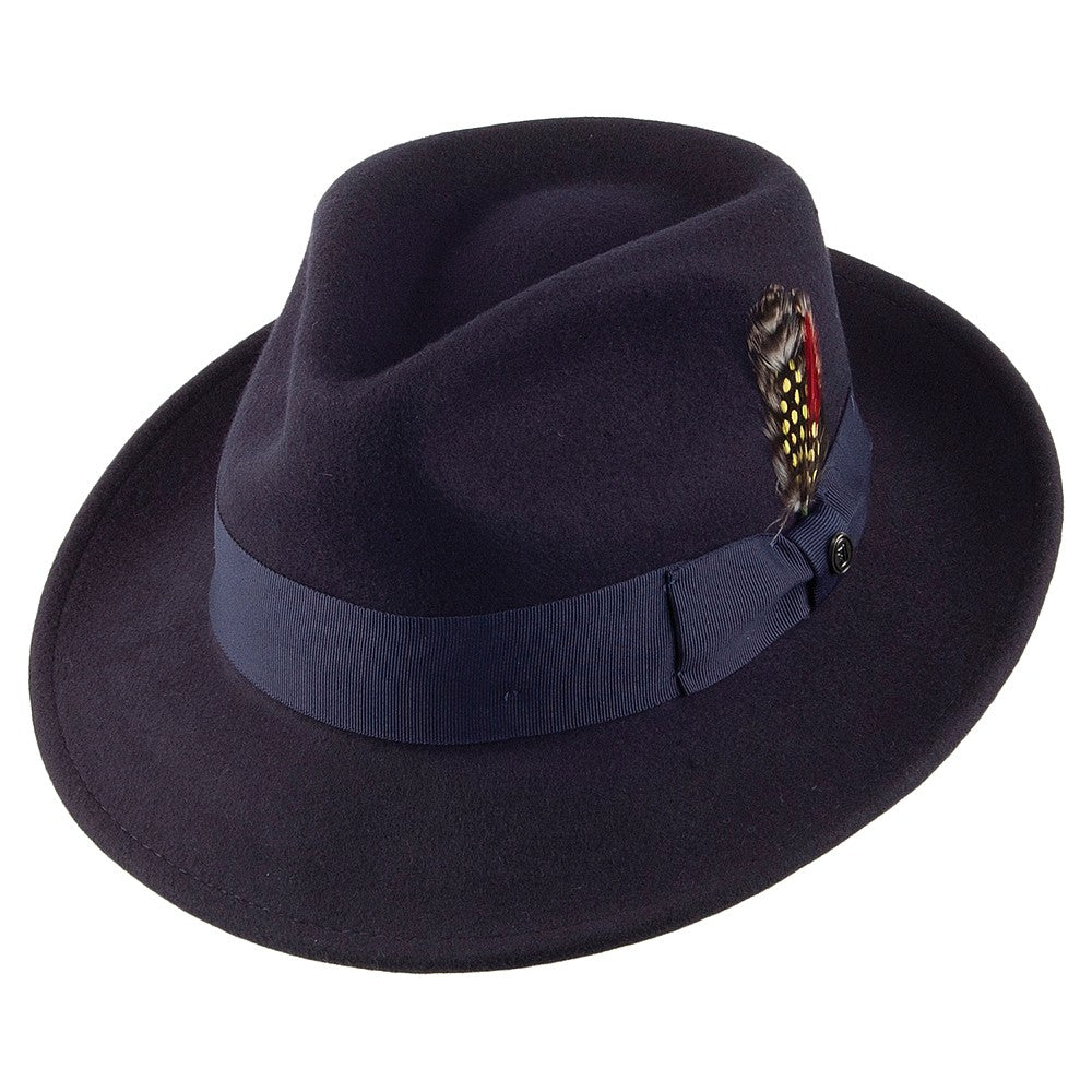 Chapeau Fedora en Laine Feutrée Déformable C-Crown bleu marine JAXON & JAMES
