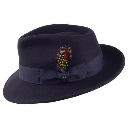 Chapeau Fedora en Laine Feutrée Déformable C-Crown bleu marine JAXON & JAMES