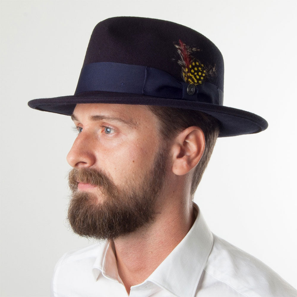 Chapeau Fedora en Laine Feutrée Déformable C-Crown bleu marine JAXON & JAMES