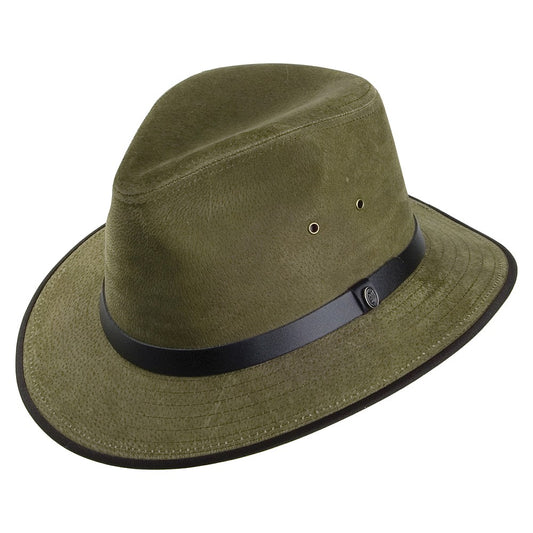Chapeau Fedora Safari en Cuir Nubuck olive JAXON & JAMES