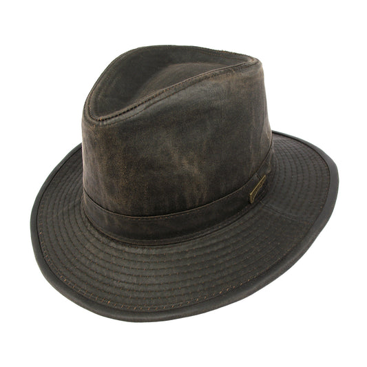 Chapeau Fedora en coton usé marron foncé INDIANA JONES