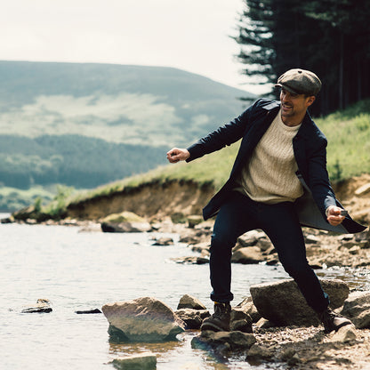 Casquette Gavroche en HARRIS TWEED à Chevrons Carloway vert-bleu FAILSWORTH