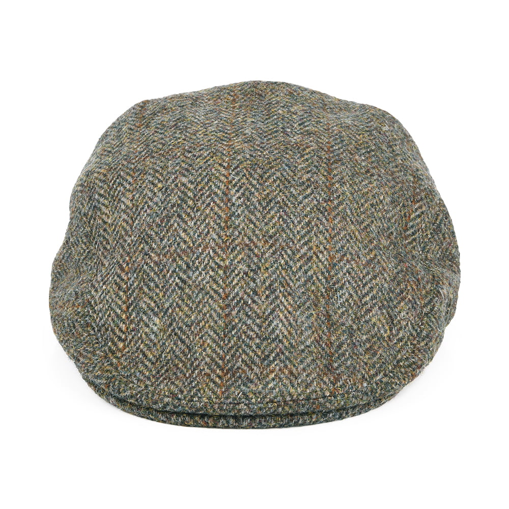 Casquette Plate en HARRIS TWEED à carreaux et Chevrons Stornoway vert-bleu FAILSWORTH