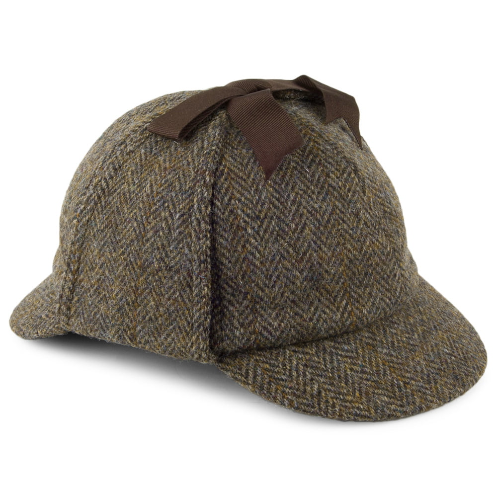Chapeau Sherlock Holmes en Harris Tweed olive-bleu FAILSWORTH
