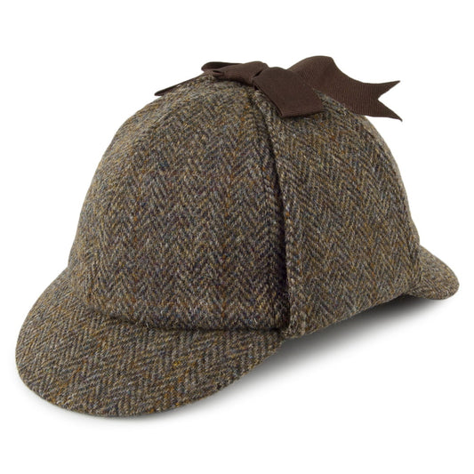 Chapeau Sherlock Holmes en Harris Tweed olive-bleu FAILSWORTH