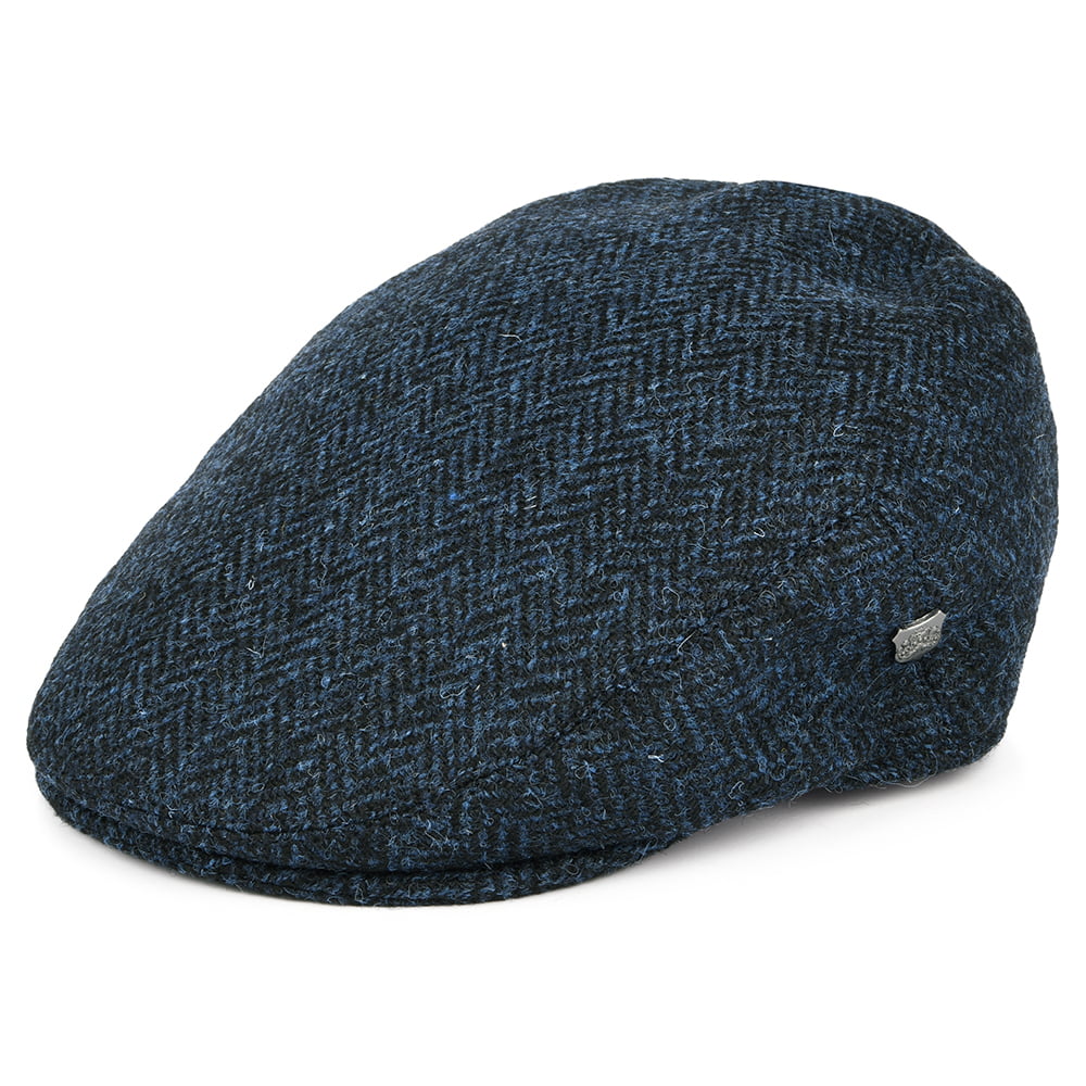 Casquette Plate en HARRIS TWEED à Chevrons Stornoway bleu FAILSWORTH