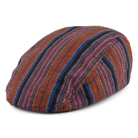 Casquette Plate en Coton à Rayures Antigua marron-bleu CARLOS SANTANA