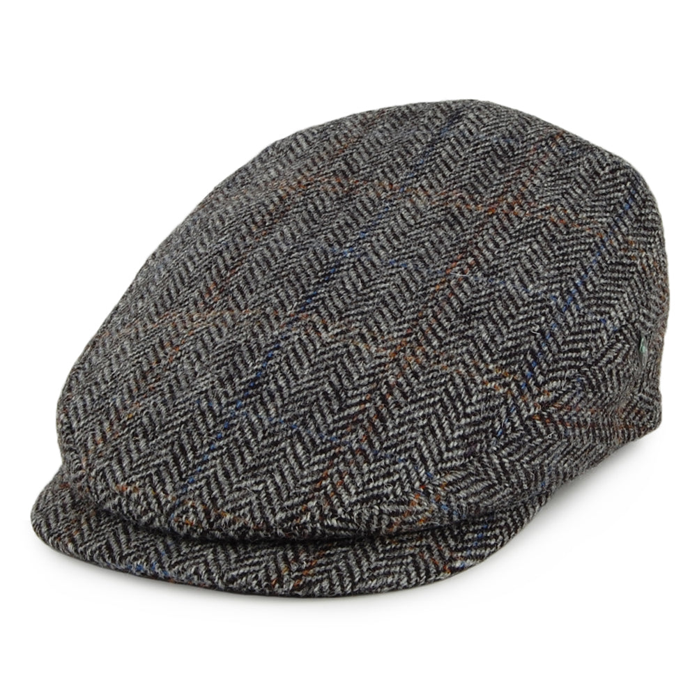 Casquette Plate en HARRIS TWEED à Visière Allongée gris-noir CITY SPORT