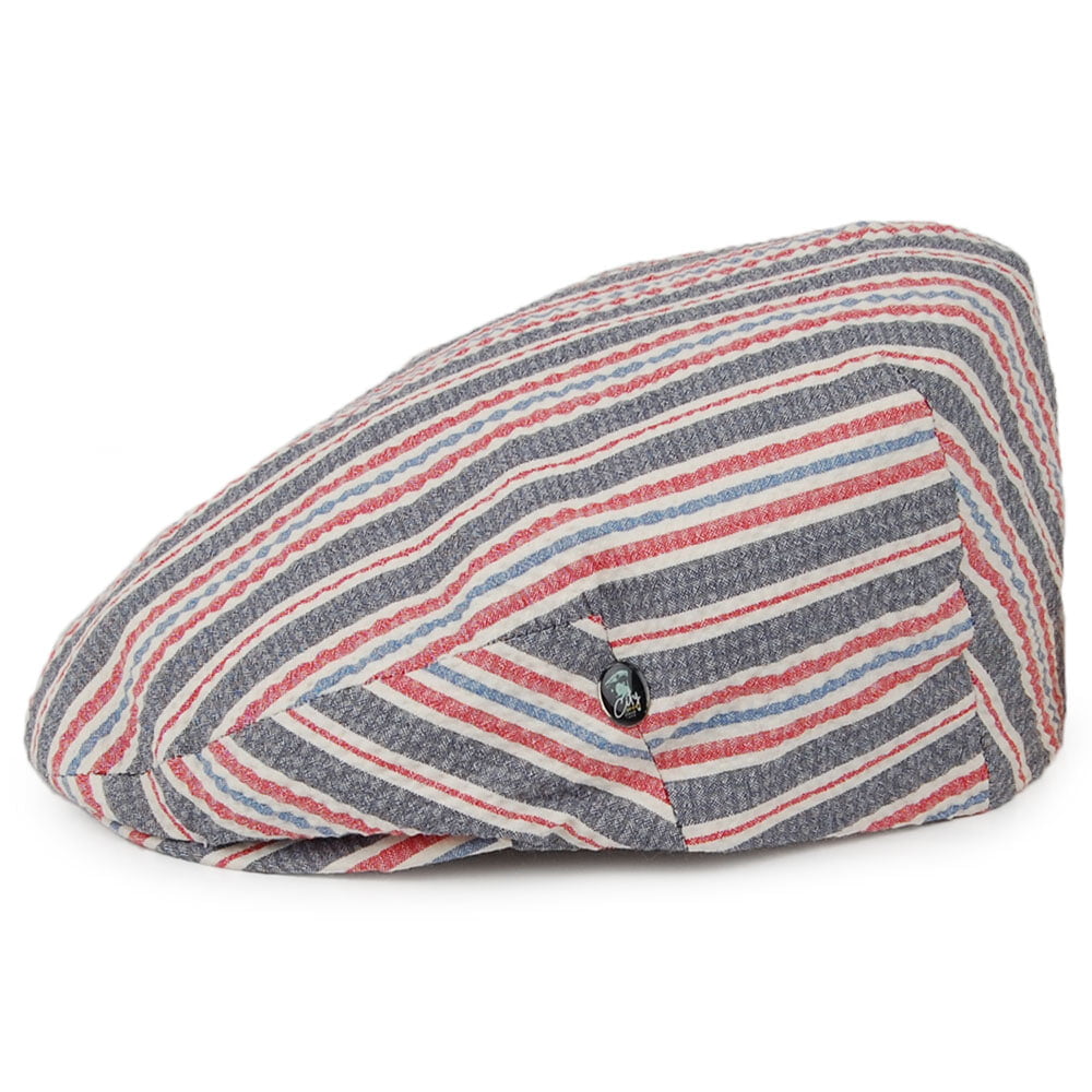 Casquette Plate en Seersucker Hamptons bleu-rouge CITY SPORT