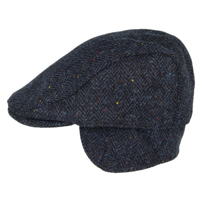Casquette Plate en HARRIS TWEED à Protège-Oreilles Oban bleu marine FAILSWORTH