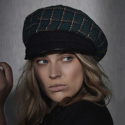 Casquette Gavroche à Carreaux pétrole-noir SEEBERGER