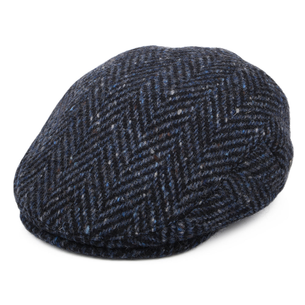 Casquette Plate en Tweed du Donegal Épais à Chevrons Dunmore bleu marine-noir JAXON & JAMES