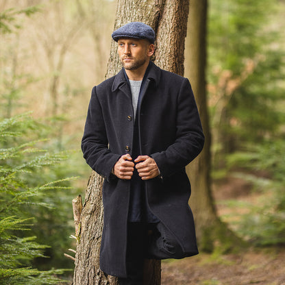 Casquette Plate en Tweed du Donegal Épais à Chevrons Dunmore bleu marine-noir JAXON & JAMES