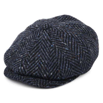 Casquette Gavroche en Tweed du Donegal Épais à Chevrons Pettigo bleu marine-noir JAXON & JAMES
