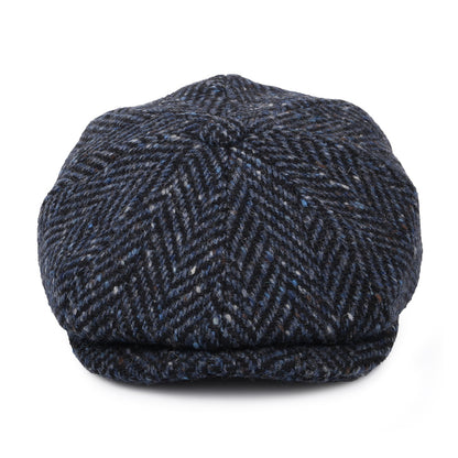 Casquette Gavroche en Tweed du Donegal Épais à Chevrons Pettigo bleu marine-noir JAXON & JAMES