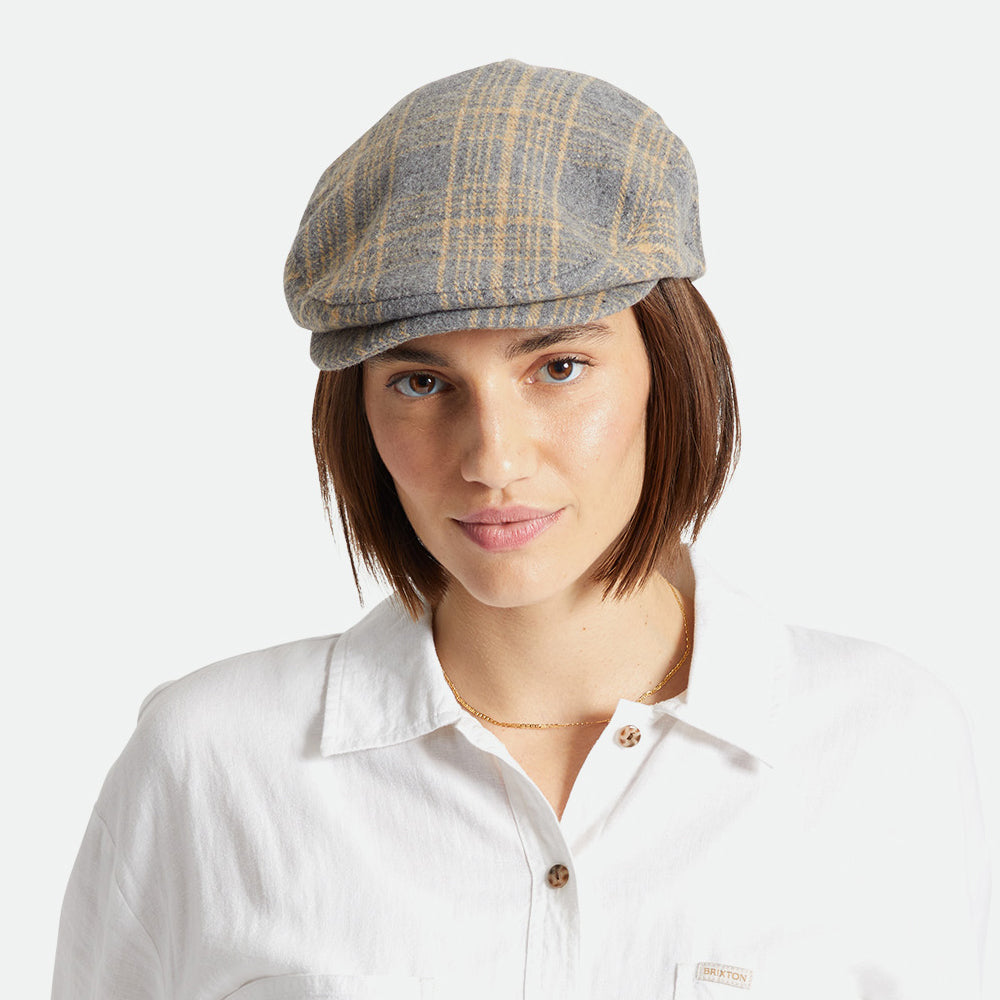 Casquette Plate à Carreaux Hooligan beige sable-gris BRIXTON