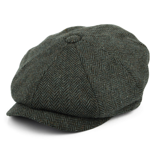 Casquette Gavroche en Tweed du Donegal à Chevrons Bridgetown forêt-sauge JAXON & JAMES