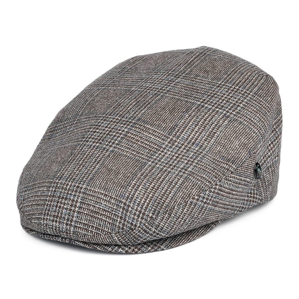 Casquette Plate en Soie et Laine Prince-de-Galles marron-bleu CITY SPORT