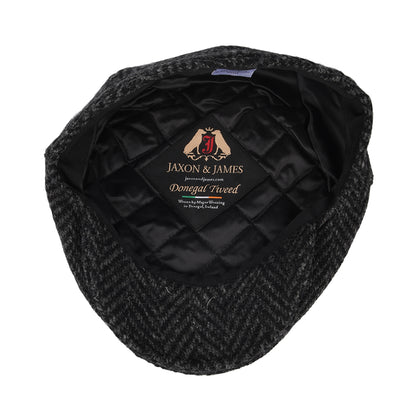 Casquette Plate en Tweed du Donegal Épais à Chevrons Drumbarron noir-anthracite JAXON & JAMES