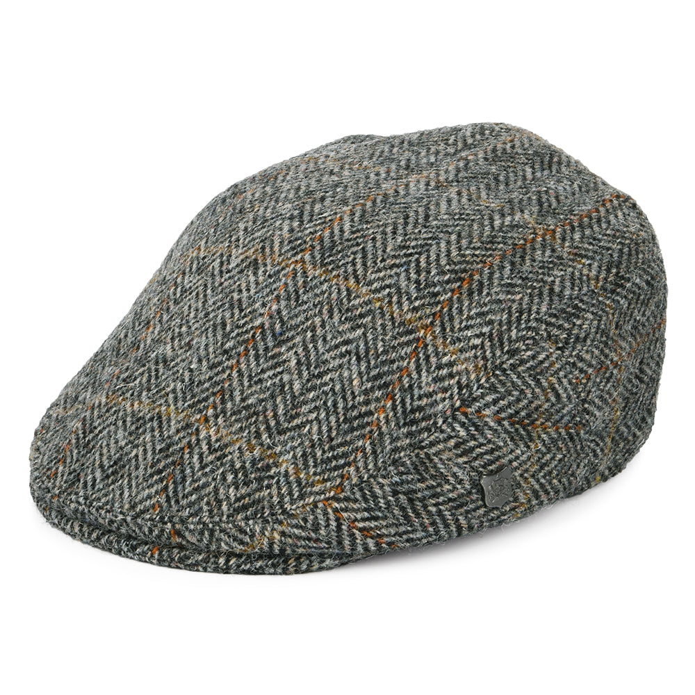 Casquette Plate en HARRIS TWEED à carreaux et Chevrons Stornoway gris-noir FAILSWORTH