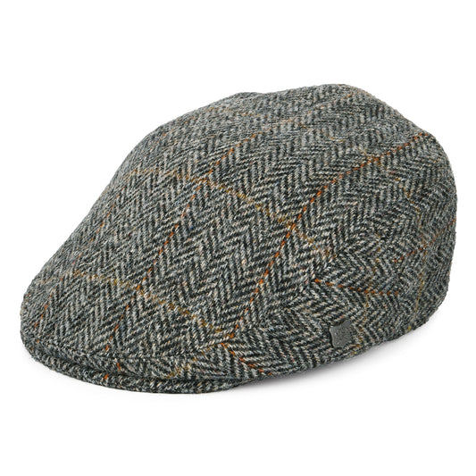 Casquette Plate en HARRIS TWEED à carreaux et Chevrons Stornoway gris-noir FAILSWORTH