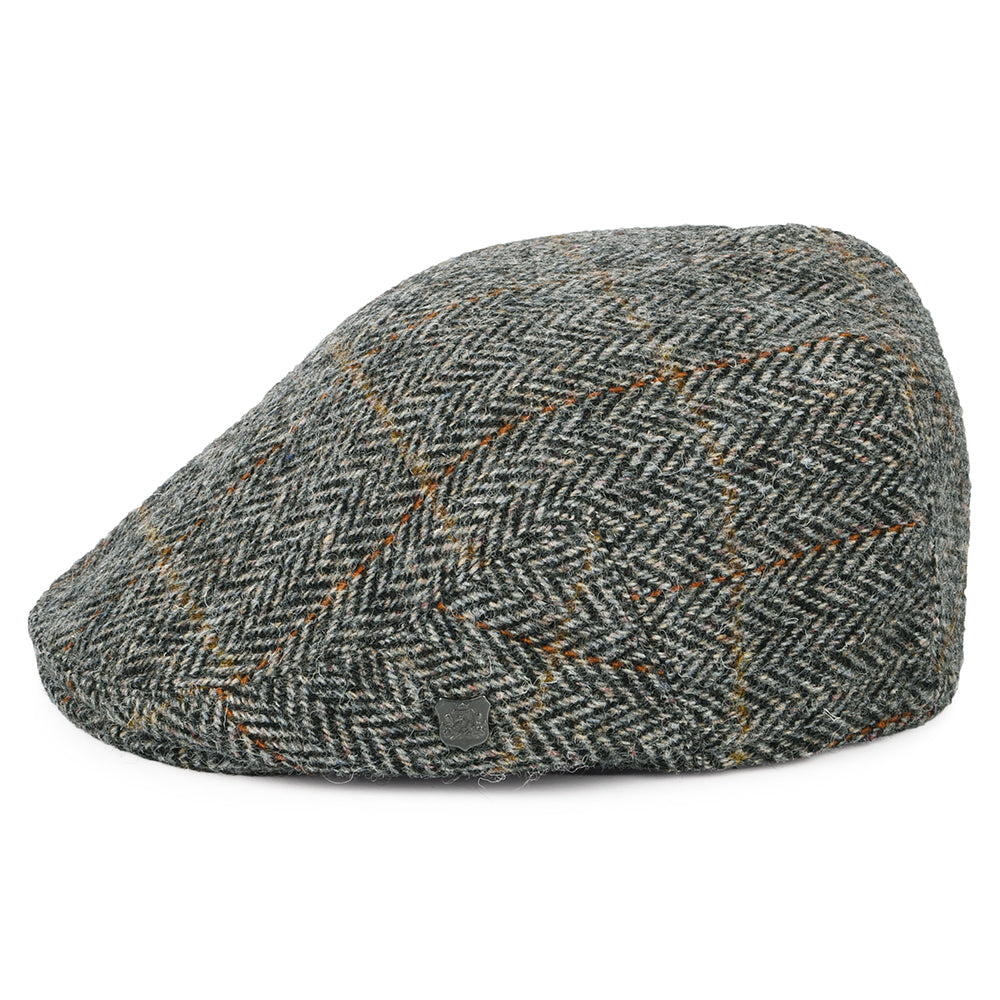Casquette Plate en HARRIS TWEED à carreaux et Chevrons Stornoway gris-noir FAILSWORTH
