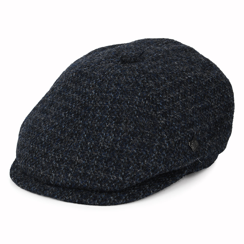 Casquette Gavroche en HARRIS TWEED à Carreaux Hudson bleu marine FAILSWORTH