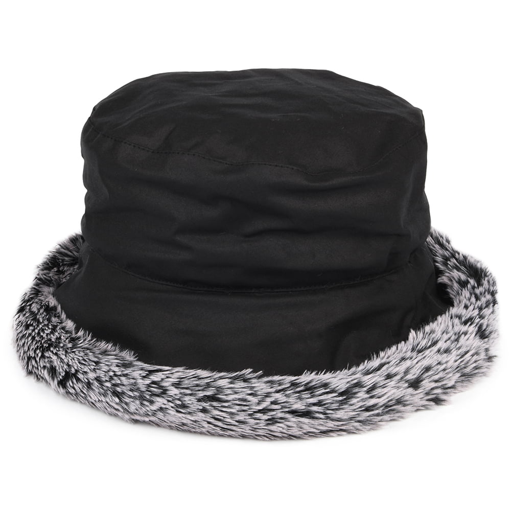 Chapeau Bob en Coton Ciré Rebord en Fausse Fourrure noir FAILSWORTH