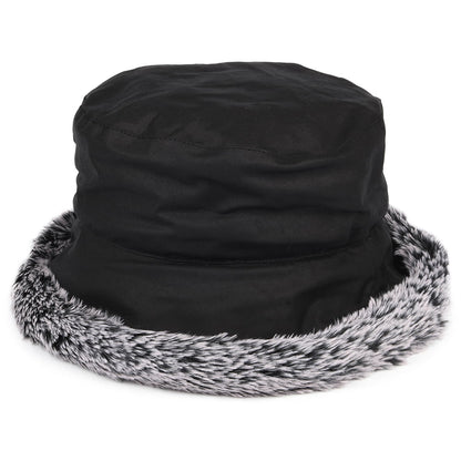Chapeau Bob en Coton Ciré Rebord en Fausse Fourrure noir FAILSWORTH