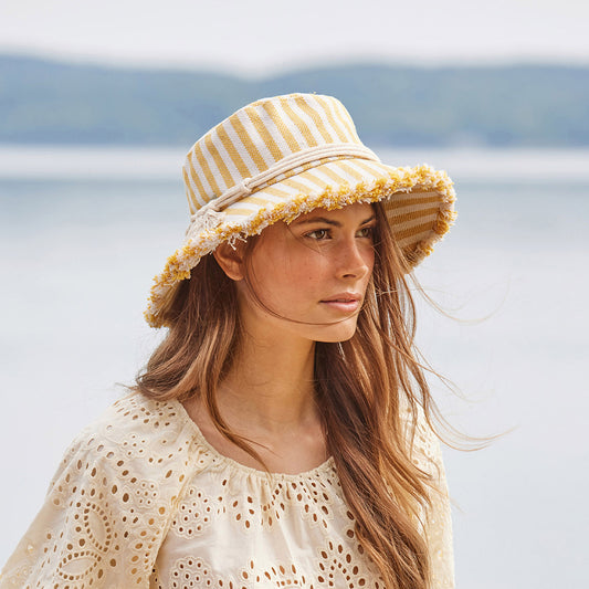 Chapeau Bob à Rayures en Coton crème-miel SEEBERGER