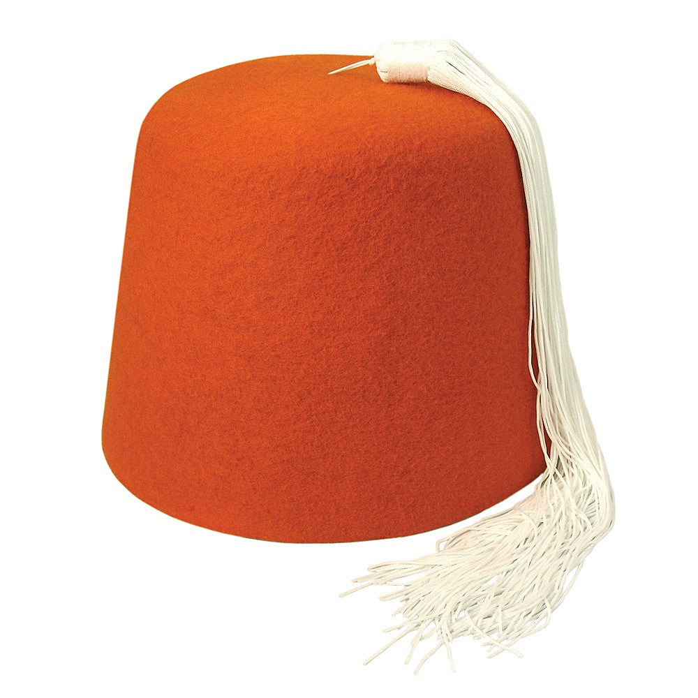 Chapeau Fez orange avec Houppe blanche VILLAGE HATS