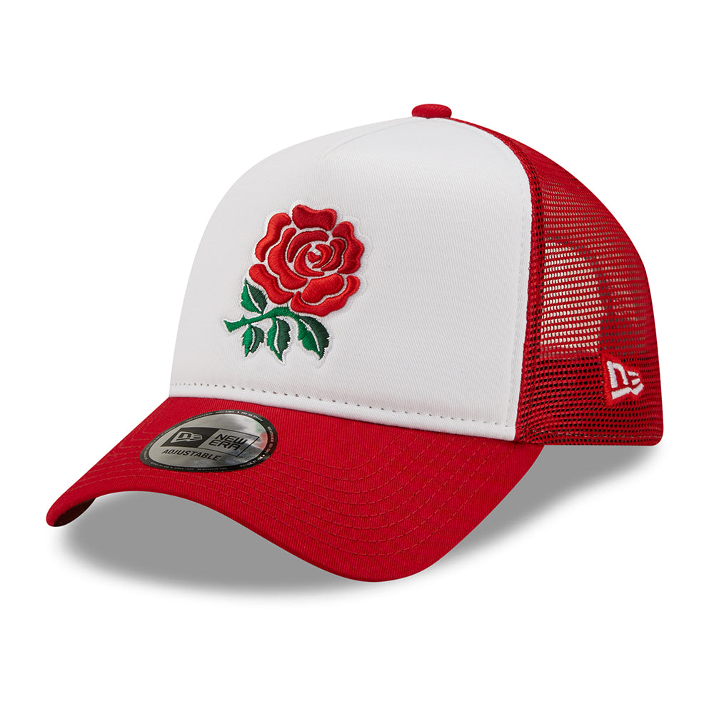 Casquette Trucker 9FORTY Rose A-Frame Rugby Football Union écarlate-blanc NEW ERA
