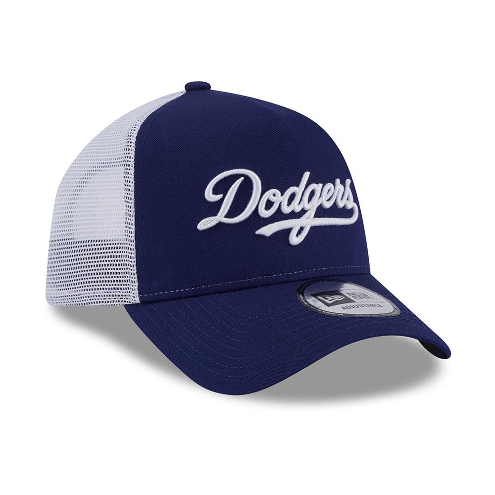 Casquette Trucker A-Frame MLB Team Script L.A. Dodgers bleu foncé-blanc NEW ERA