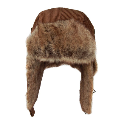 Chapka Bomber en Velours Côtelé et Fausse Fourrure marron BARTS