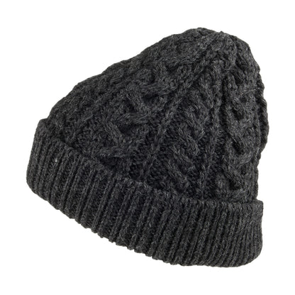 Bonnet en Laine Anglaise à Torsades et Revers anthracite HIGHLAND 2000