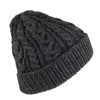 Bonnet en Laine Anglaise à Torsades et Revers anthracite HIGHLAND 2000