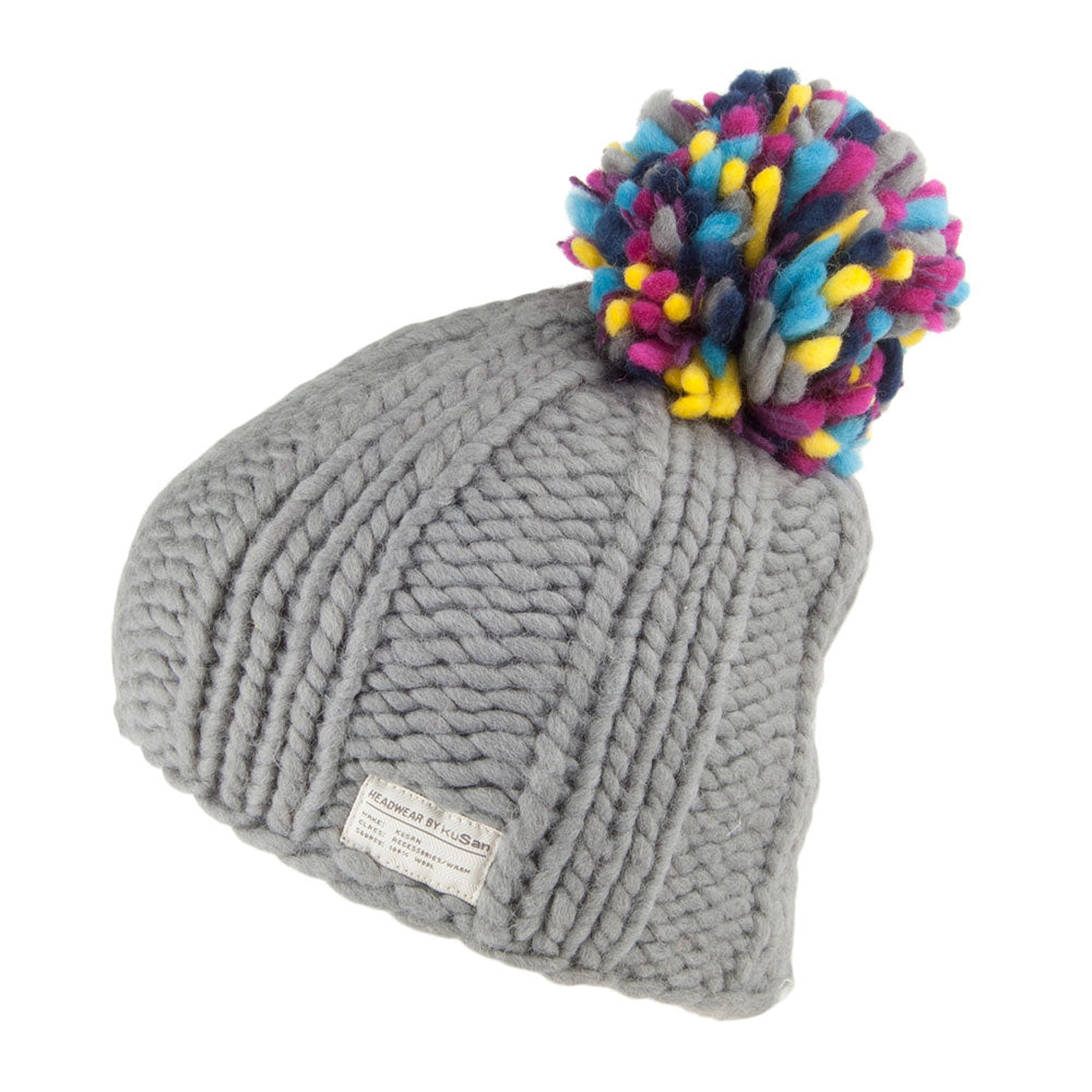 Bonnet à Pompon Multi Pom gris KUSAN