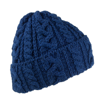 Bonnet en Laine Anglaise à Torsades et Revers bleu HIGHLAND 2000