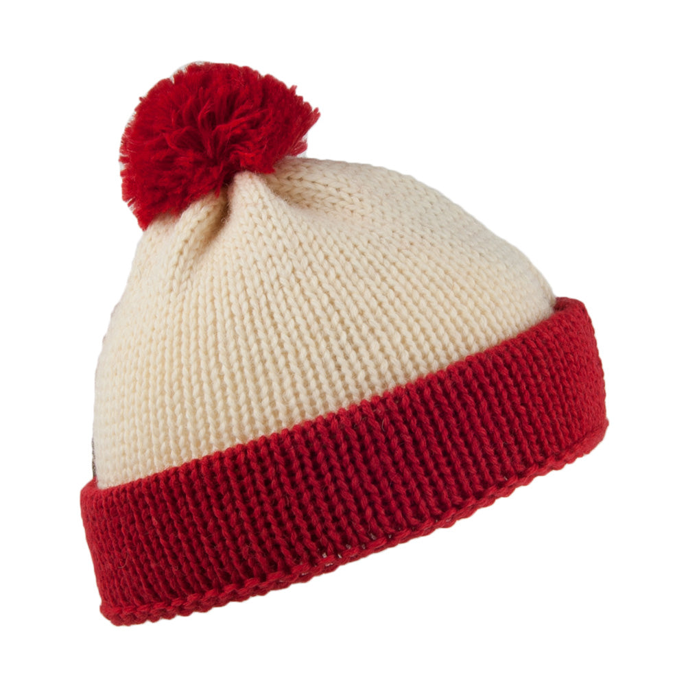 Bonnet à Pompon en Laine Anglaise Traveller Short rouge-blanc HIGHLAND 2000