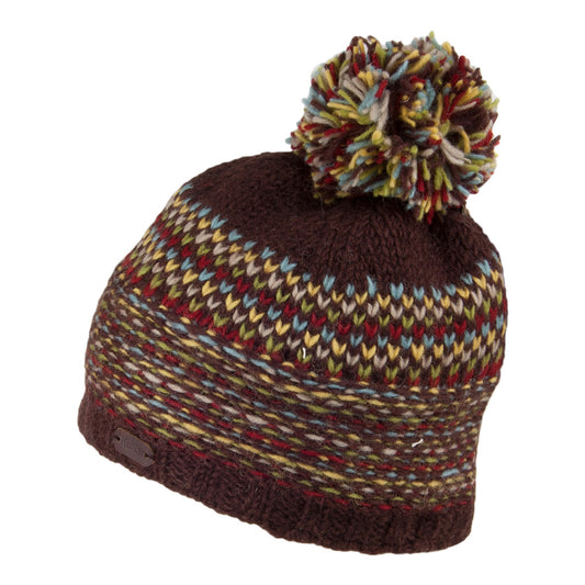 Bonnet à Pompon en Laine Tricotée marron-jaune KUSAN