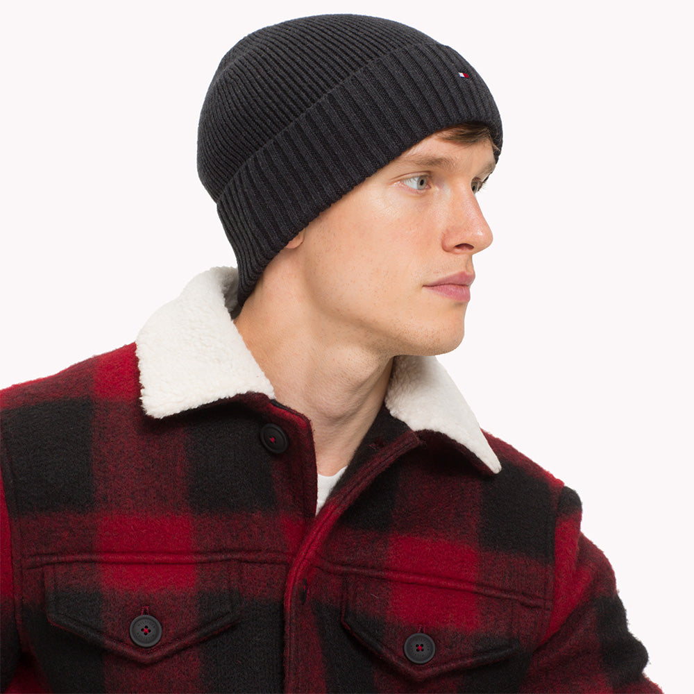 Bonnet en Cotton et Cachemire Pima Essential Flag noir TOMMY HILFIGER