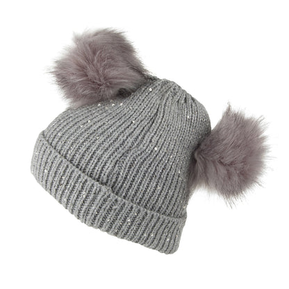 Bonnet à Revers avec Pompons gris SCALA
