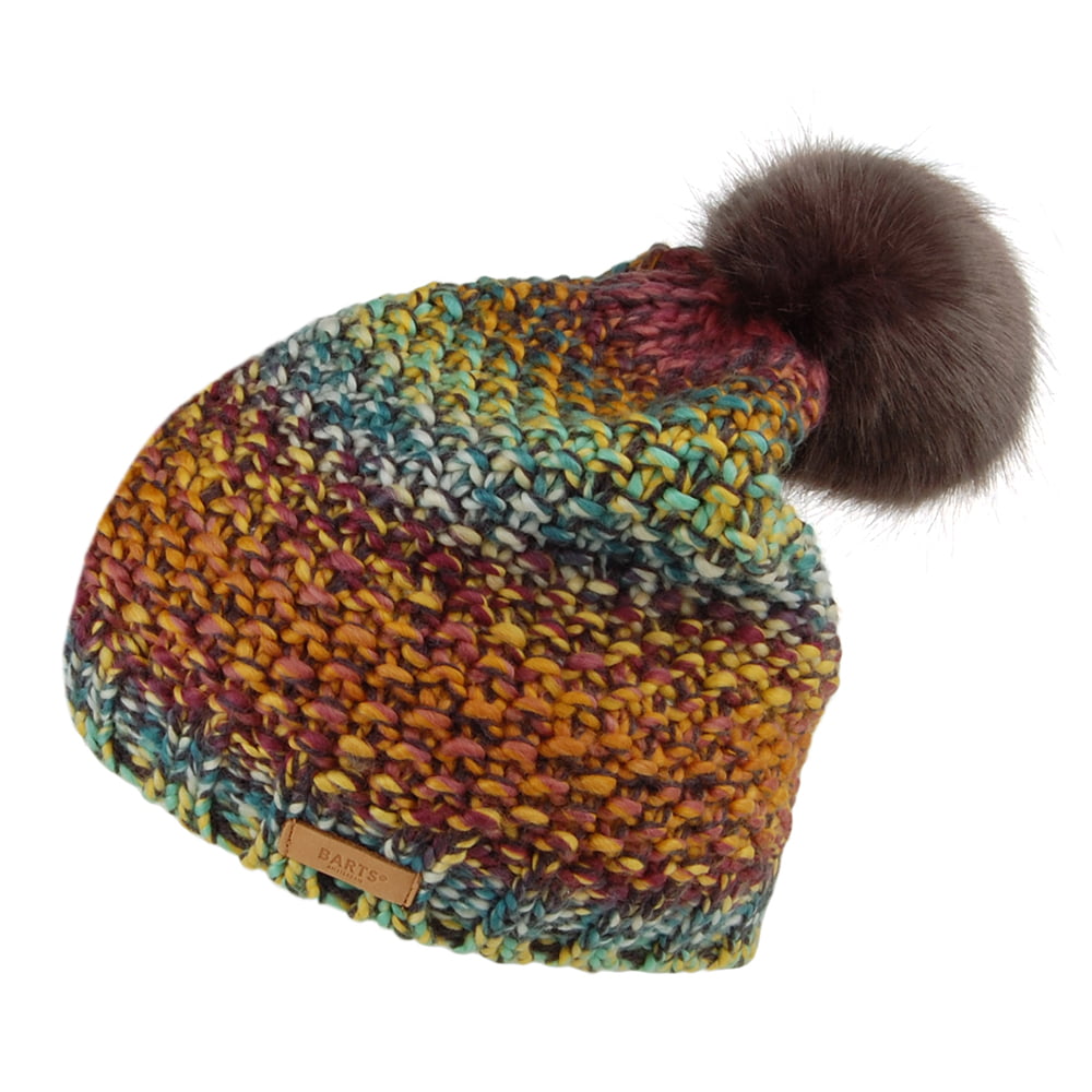 Bonnet à Pompon en Fausse Fourrure Flake jaune-violet-noir BARTS