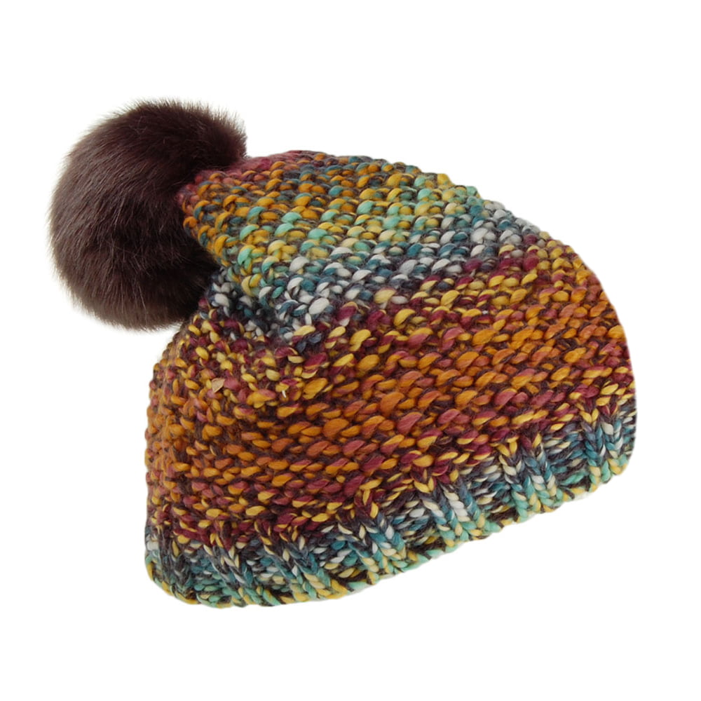 Bonnet à Pompon en Fausse Fourrure Flake jaune-violet-noir BARTS