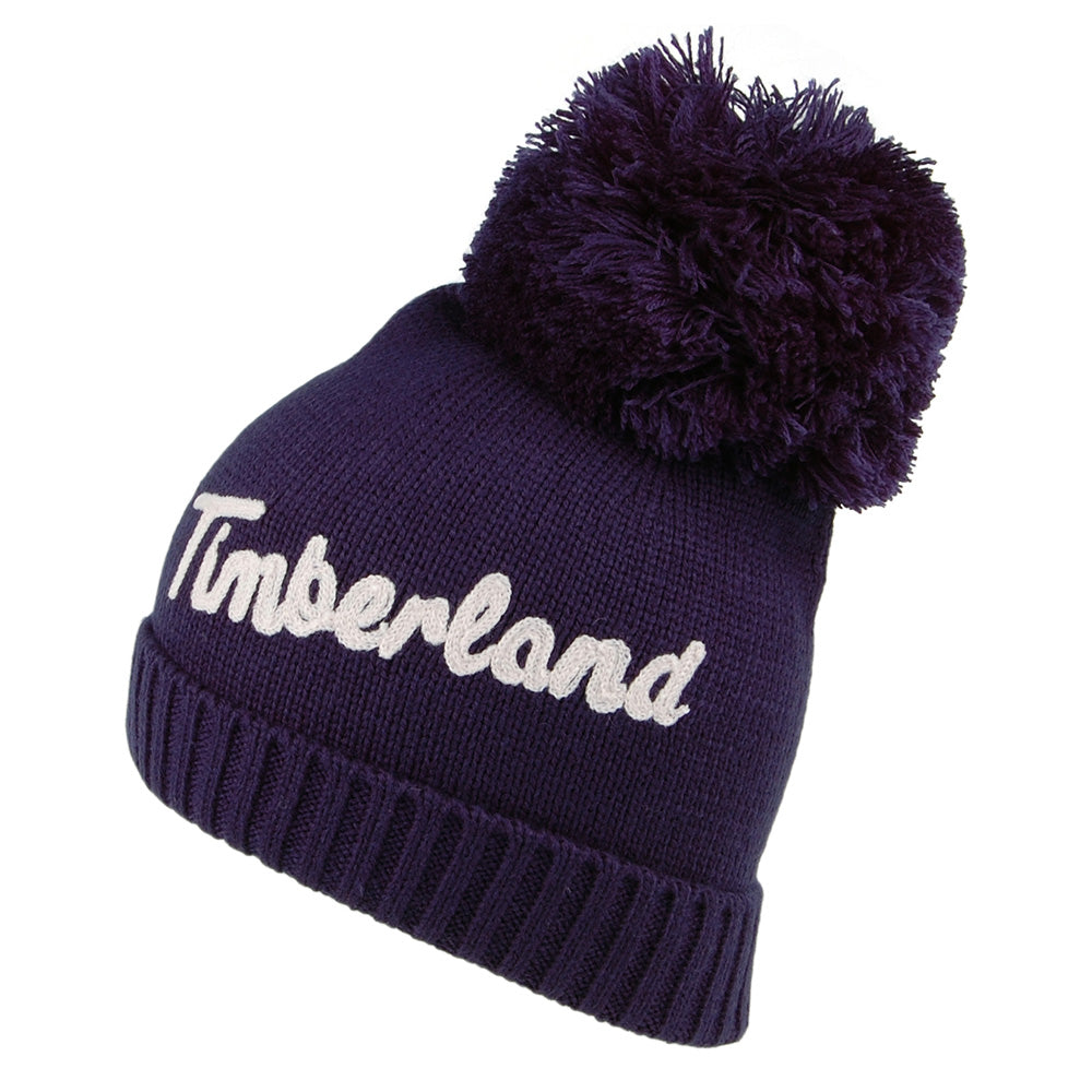 Bonnet à Pompon Femme Logo Embroidery bleu marine TIMBERLAND