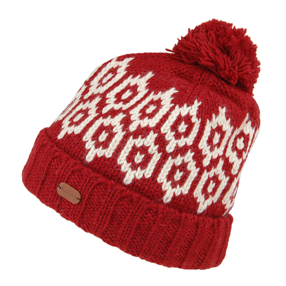 Bonnet à Pompon à Motifs Turn Up rouge KUSAN