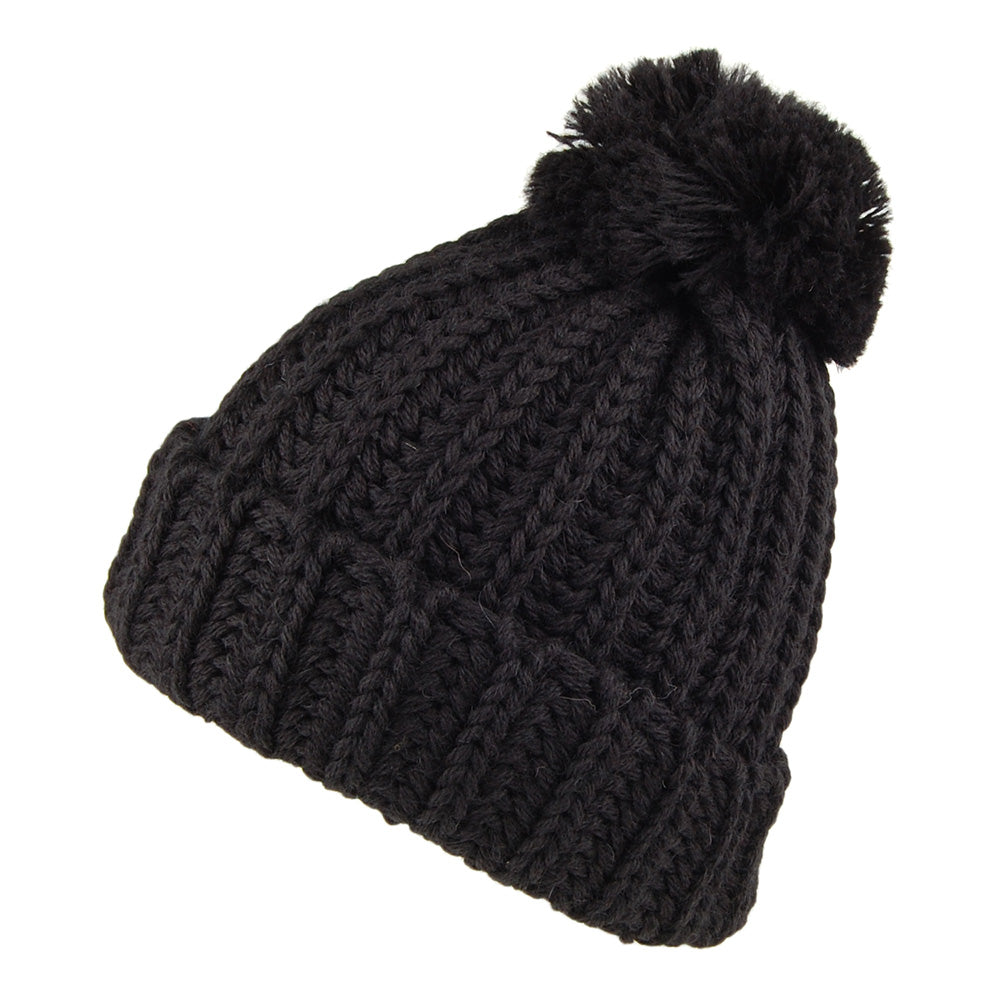 Bonnet à Pompon et Revers en Laine Anglaise Grosse Maille noir HIGHLAND 2000
